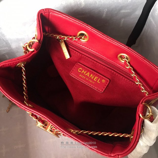Chanel女包 2019早秋新款 黑色 香奈兒紅色水桶包 香奈爾鏈條單肩包  djc2569